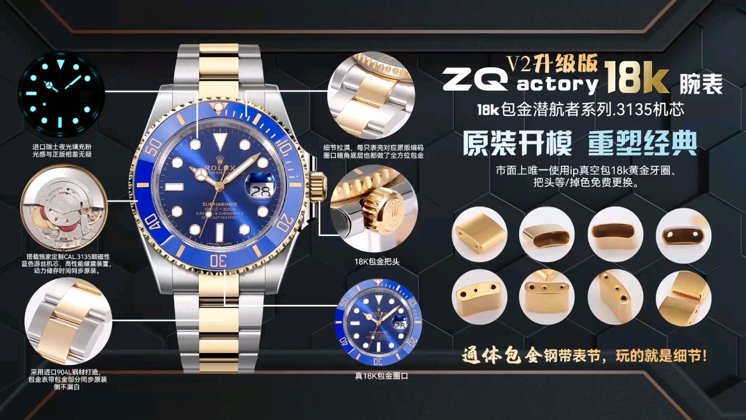 【注目】ZQ ファクトリーの18k金張りサブマリーナレビュー！何がスペシャル？
