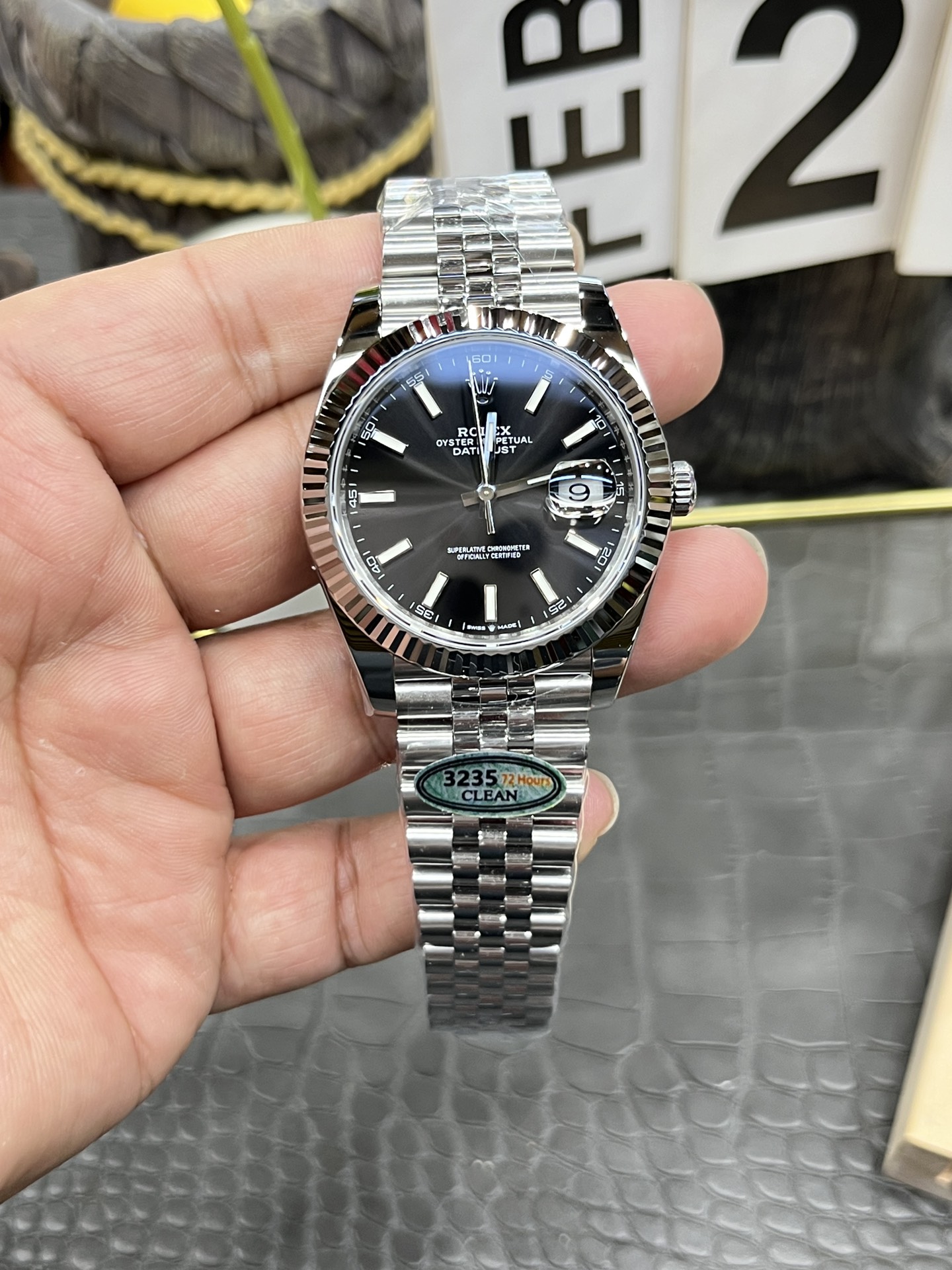 CVS ロレックス デイトジャスト/41mm ブラック デイトジャスト/上海製 丹東3235一体型自動巻き機械式時計