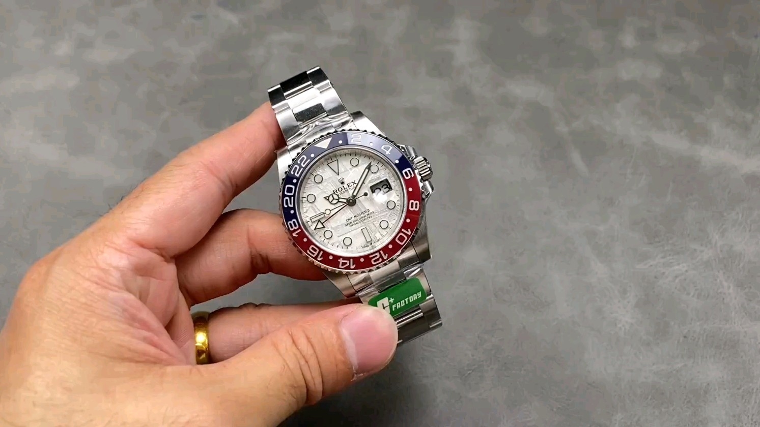 C+ ロレックス コーラルベゼル メテオライトダイヤル グリニッジGMT アップグレード3285ムーブメント72時刻