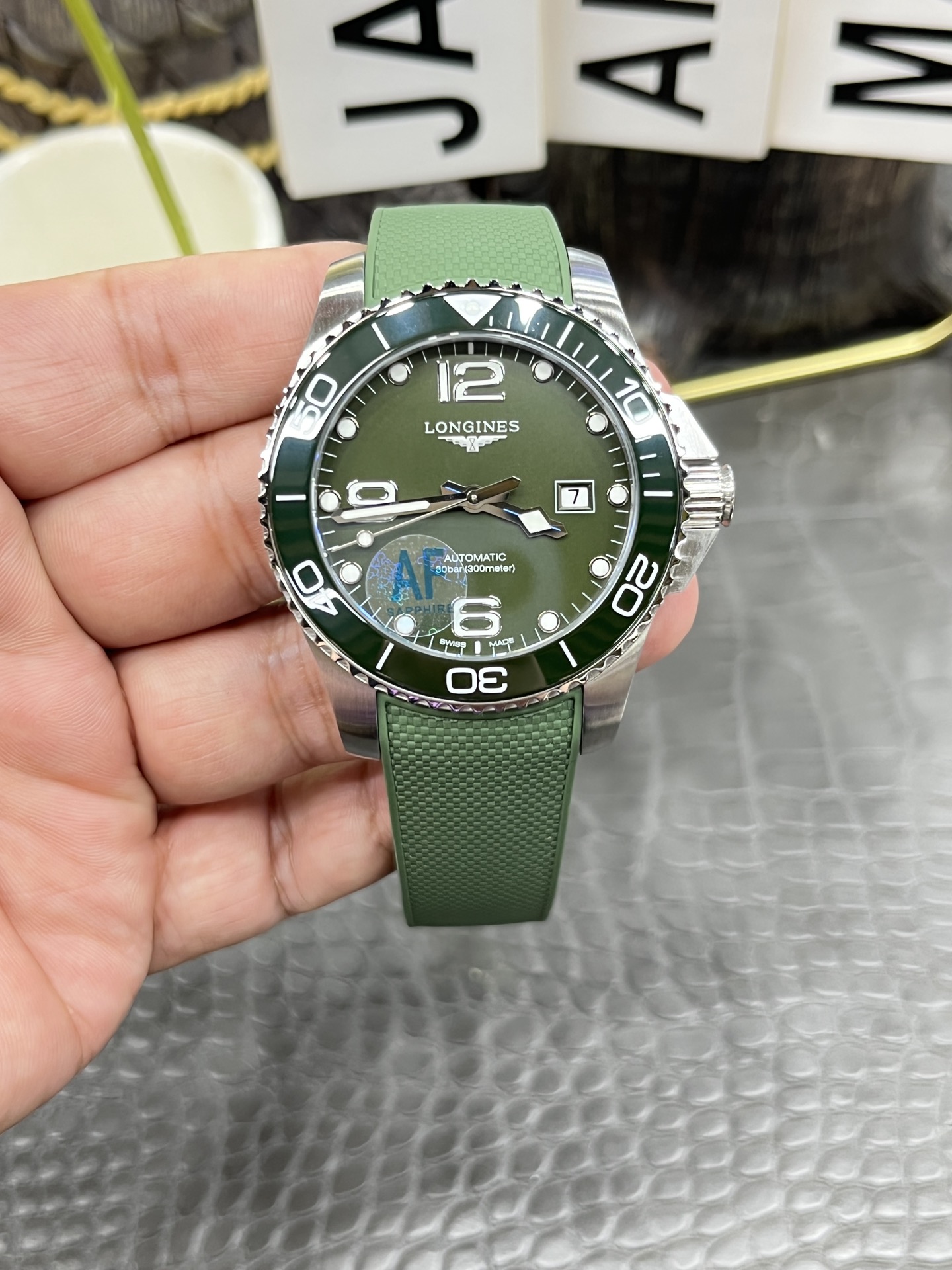 AFロンジン コンクエストシリーズ/43mm グリーンフェイス ラバーストラップモデル/シーガル2824オートマチックきムーブメント